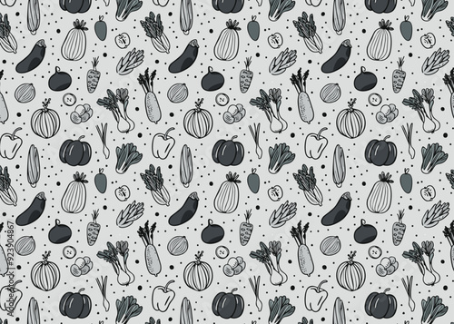 Seamless pattern with hand drawn vegetables. Vector illustration in sketch style. photo