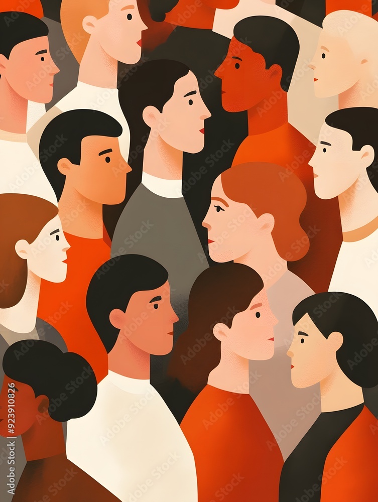 A diverse crowd of people looking in the same direction. The image is an abstract representation of unity and community. A diverse crowd of people looking in the same direction. The image is an abstract representation of unity and community.