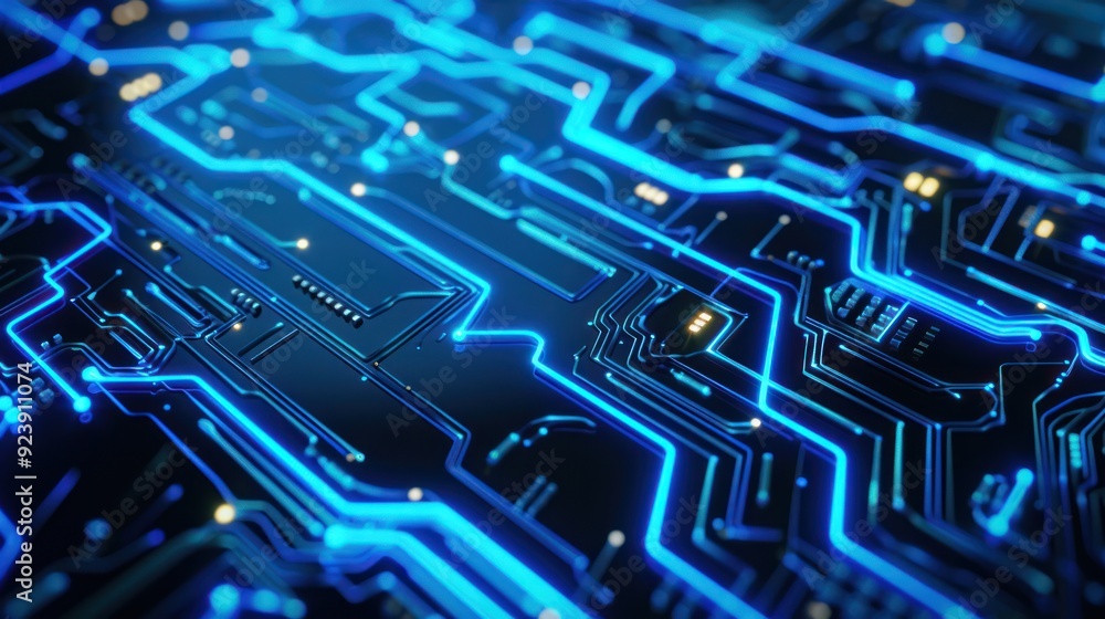 Abstract Circuit Board with Glowing Blue Lines Abstract Circuit Board with Glowing Blue Lines
