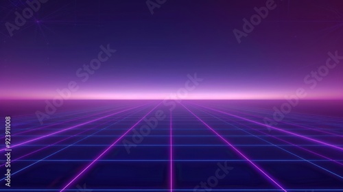 Wallpaper Mural Neon Grid Horizon - Futuristic Synthwave Background Torontodigital.ca