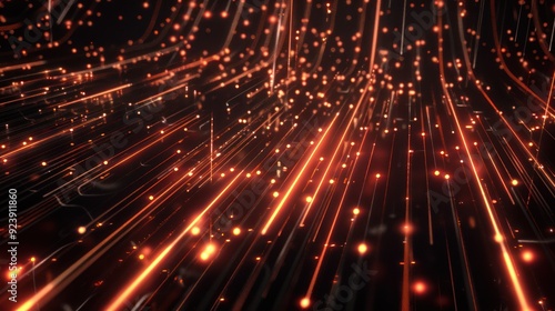 Abstract Orange Lines and Glowing Dots