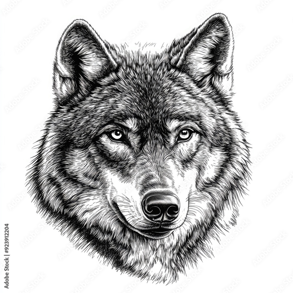 Wolf Etching. Illustration of Wild Animal Isolated with Native Outline Wolf Etching. Illustration of Wild Animal Isolated with Native Outline
