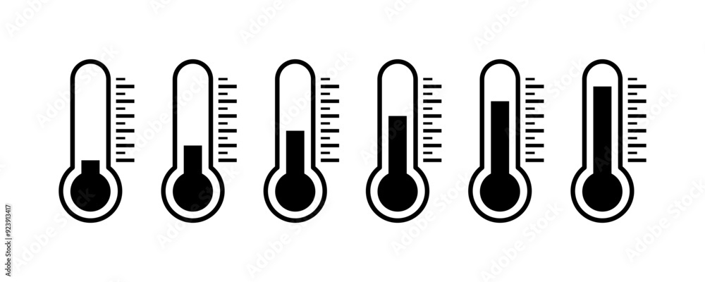 Thermometer set icons. Cold warm icons. Silhouette style. Vector icons. Thermometer set icons. Cold warm icons. Silhouette style. Vector icons.