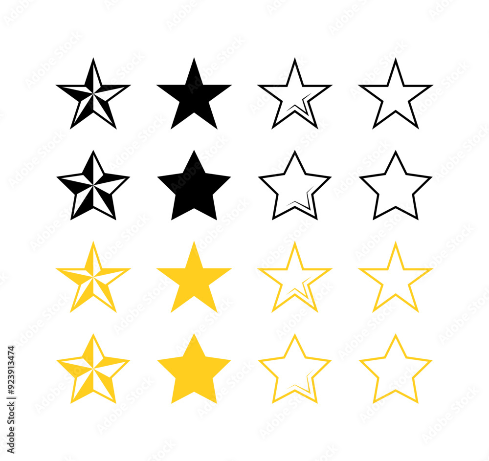 Fototapeta premium Star collection icons. Flat, silhouette and linear style. Vector icons.