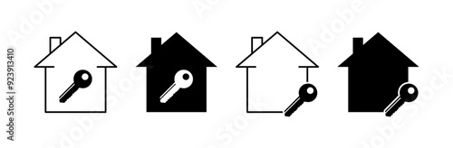 Key home set icons. Linear and silhouette style. Vector icons.
