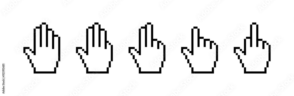 Pixel hand set icons. Linear style. Vector icons. Pixel hand set icons. Linear style. Vector icons.