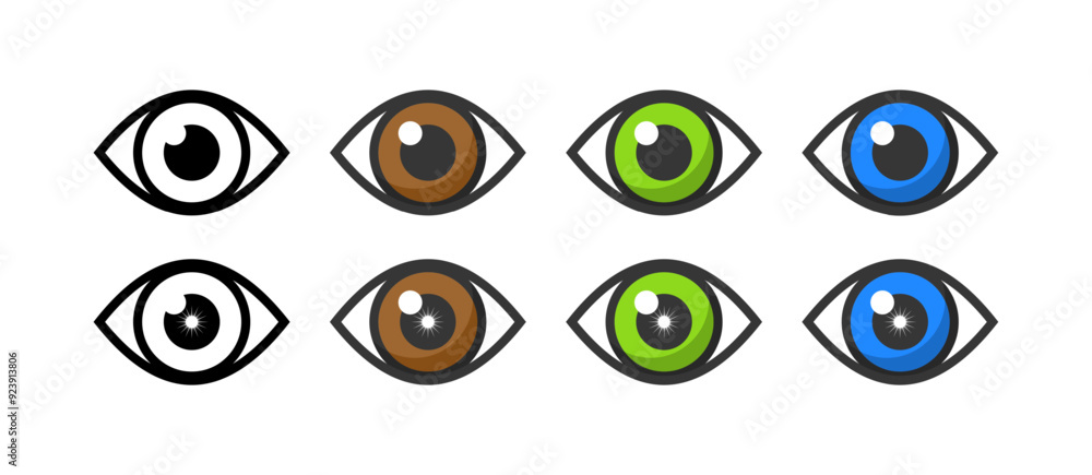 Eye set icons. Flat and linear style. Vector icons. Eye set icons. Flat and linear style. Vector icons.