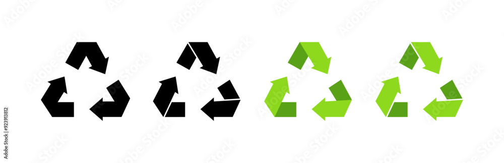 Recycling set icons. Silhouette and flat style. Vector icons. Recycling set icons. Silhouette and flat style. Vector icons.