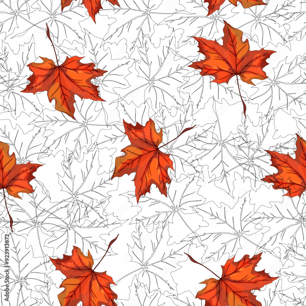 Autumn seamless pattern with colourful autumn leaves. Vector repeat pattern for textile design, wallpaper, background. Autumn seamless pattern with colourful autumn leaves. Vector repeat pattern for textile design, wallpaper, background.