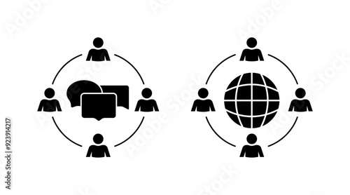 Connecting to the same network icons. Silhouette style. Vector icons.