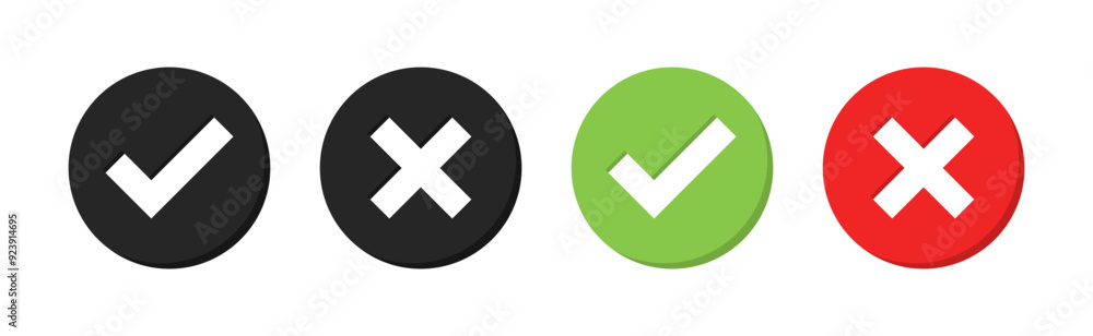 Agree and decline set icons. Flat and silhouette style. Vector icons. Agree and decline set icons. Flat and silhouette style. Vector icons.