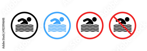 Bathing area set icons. Silhouette and flat style. Vector icons.