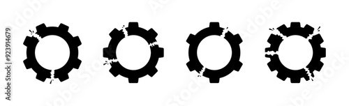 Broken Gear Set Icons. Silhouette style. Vector icons.