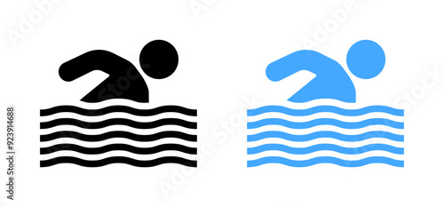 Bathing area icons. Silhouette and flat style. Vector icons.