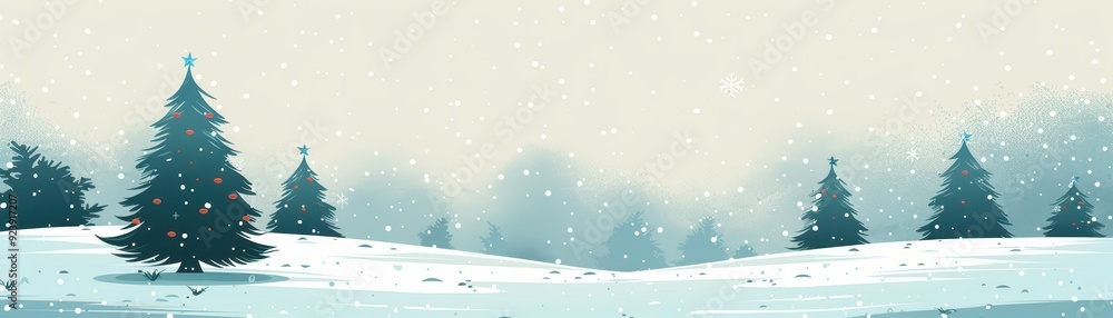 Obraz premium Minimalist cartoon Christmas scene with a few snowflakes and a simple tree, all set against a light background