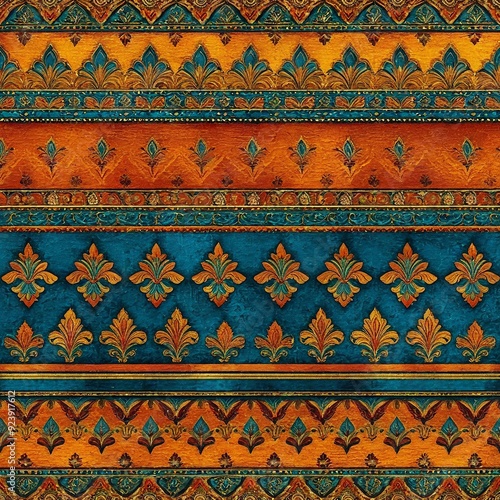 A vibrant orange and blue striped design