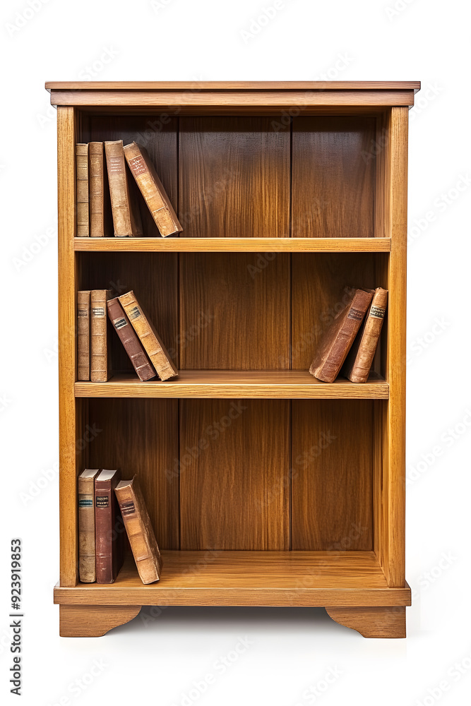 Wooden Bookshelf with books isolated on white background Wooden Bookshelf with books isolated on white background