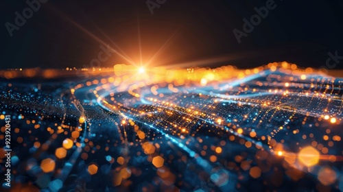 Abstract Digital Landscape with Glowing Particles