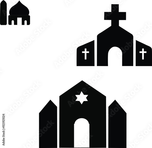 worship places of all religions.  Synagogue, Mosque, and Church.