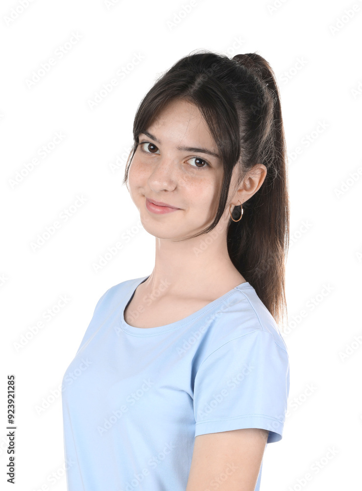 Portrait of cute teenage girl on white background Portrait of cute teenage girl on white background