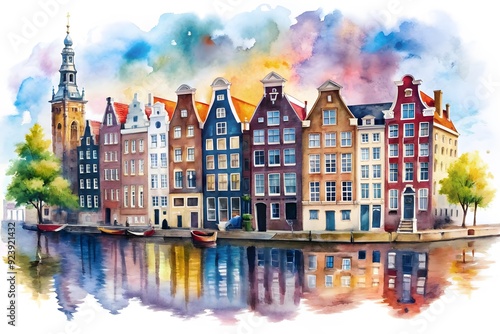 Traditional houses beside a canal in Leiden - South Holland, the Netherlands
