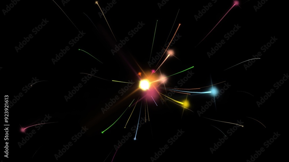 Obraz premium Beautiful illustration of colorful energy sparks on plain black background