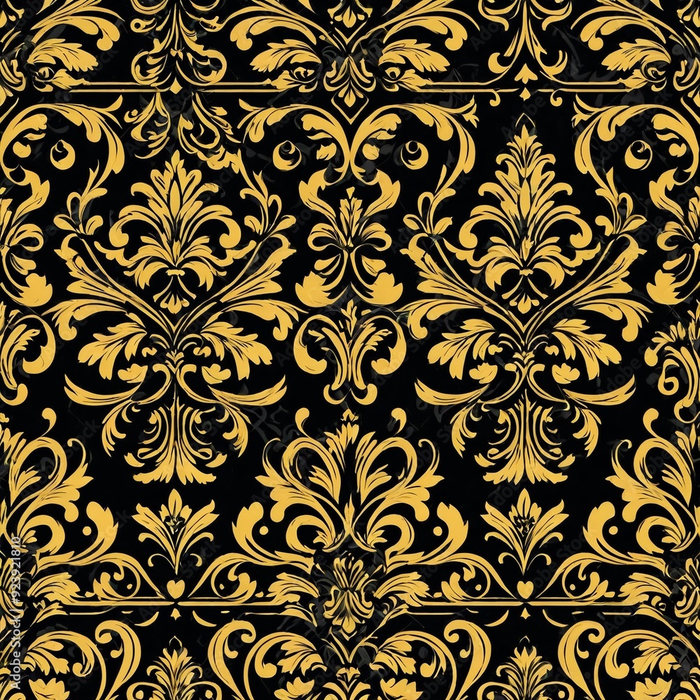 A beautiful floral pattern on a black and gold background, perfect for home decor or design projects A beautiful floral pattern on a black and gold background, perfect for home decor or design projects
