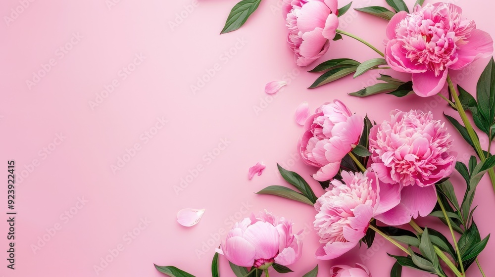 Top view photo of peonies on pastel pink background with copy space Top view photo of peonies on pastel pink background with copy space