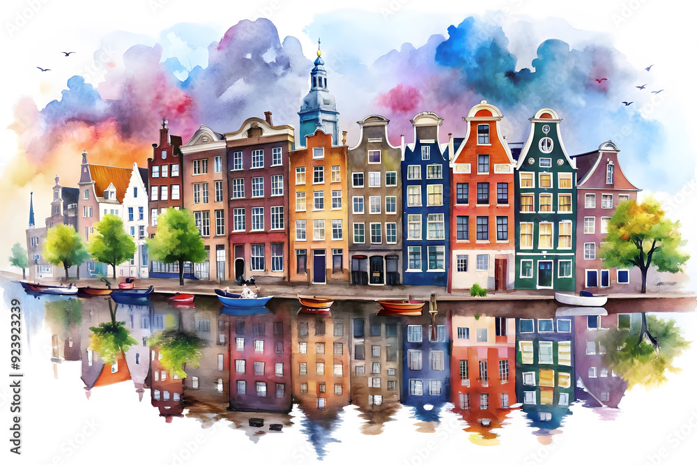 Obraz premium Traditional houses beside a canal in Leiden - South Holland, the Netherlands 