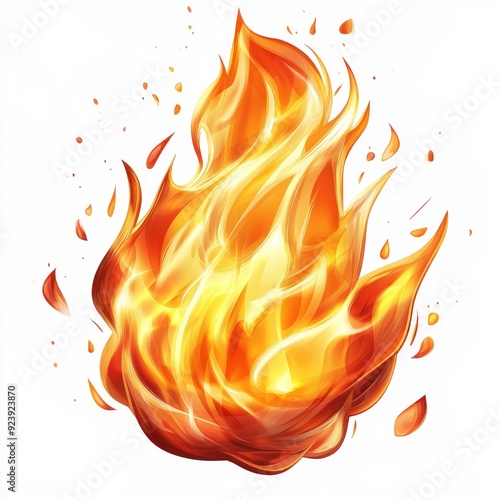 Vibrant flame graphic with intense colors and dynamic movement on a white background