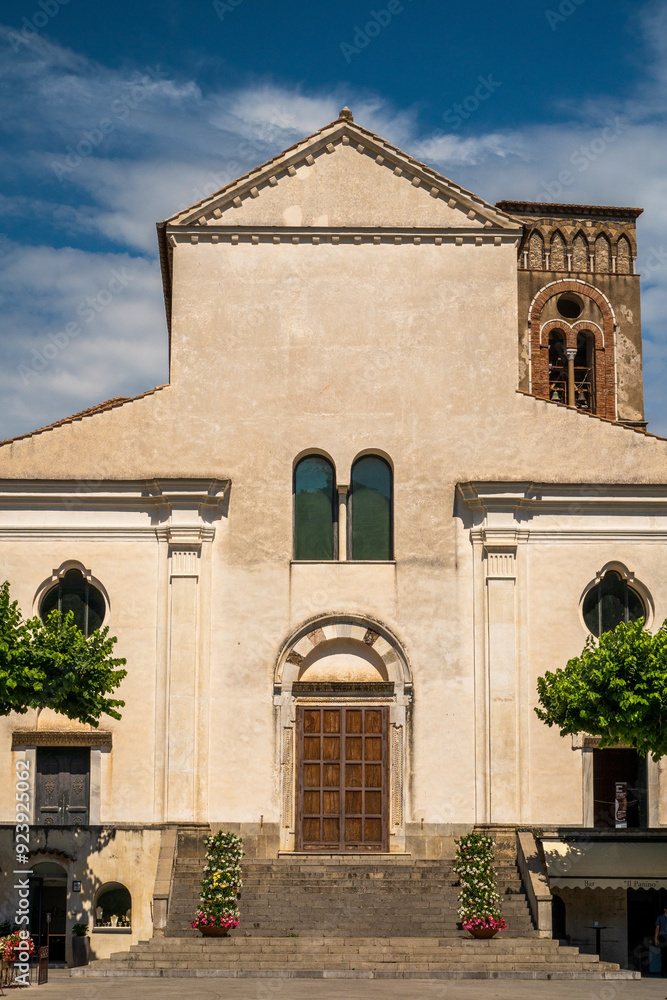 Historic Italian Church Facade in the Bright Afternoon Sunlight, Ravello, Italy