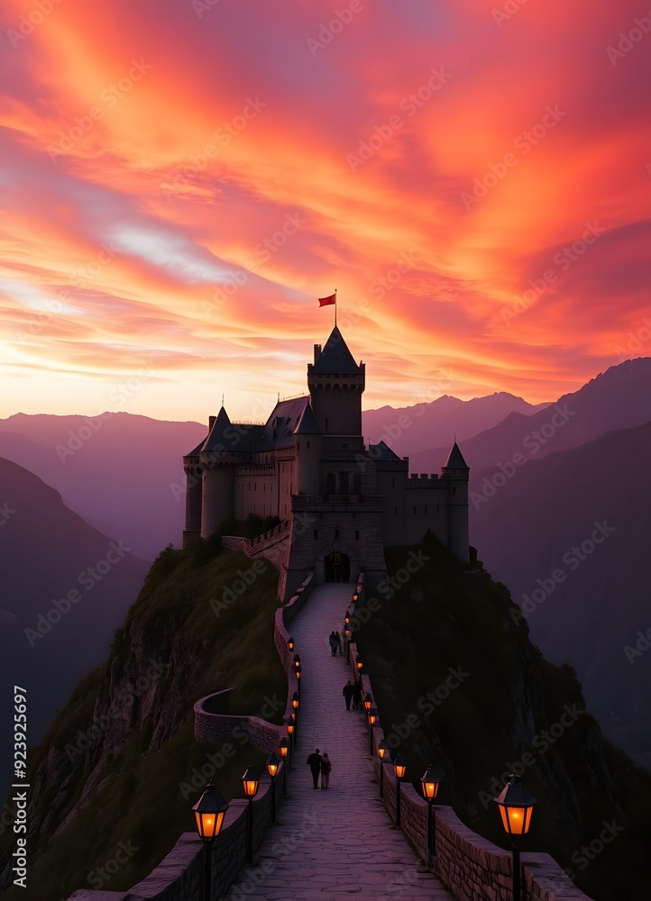 sunset over the castle sunset over the castle