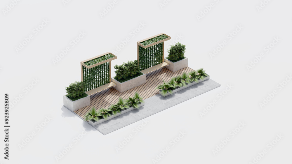 isometric top view architecture garden park landscape terrace nature design modern 3d render. isometric top view architecture garden park landscape terrace nature design modern 3d render.