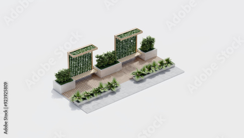 isometric top view architecture garden park landscape terrace nature design modern 3d render.