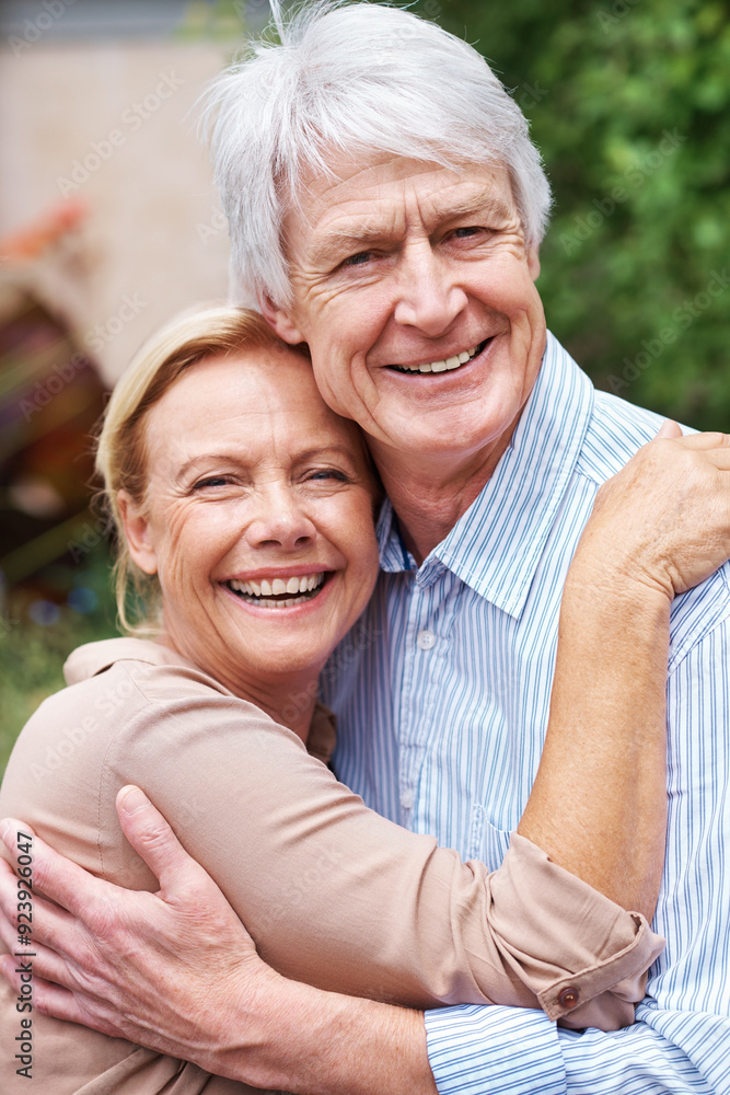 Portrait, hug or elderly couple in garden to smile, embrace or enjoy bonding together in retirement. Park, mature woman or happy senior man in nature with love, support or care in marriage commitment Portrait, hug or elderly couple in garden to smile, embrace or enjoy bonding together in retirement. Park, mature woman or happy senior man in nature with love, support or care in marriage commitment