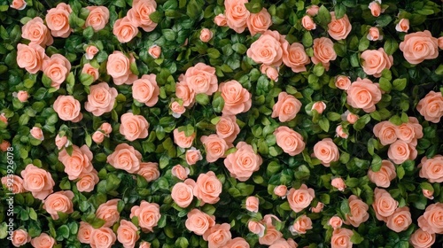 A delightful arrangement of pink roses and green leaves creates a stunning visual of nature's elegance and vibrant color palette