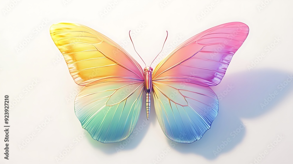 Colorful 3D Rendered Butterfly on White Background with Gradient Colors, Octane Rendering in Blender Colorful 3D Rendered Butterfly on White Background with Gradient Colors, Octane Rendering in Blender