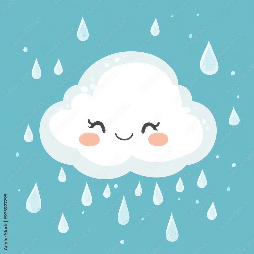 Simple clipart of a happy cloud with raindrops, cartoon design Simple clipart of a happy cloud with raindrops, cartoon design