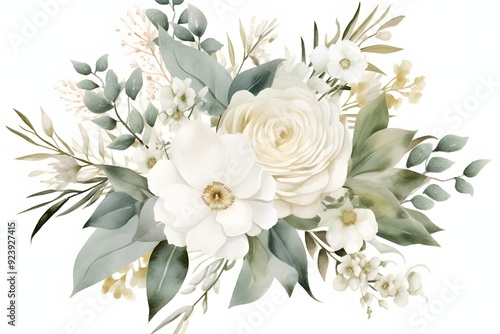 Bouquet of flowers white roses isolated on white background.