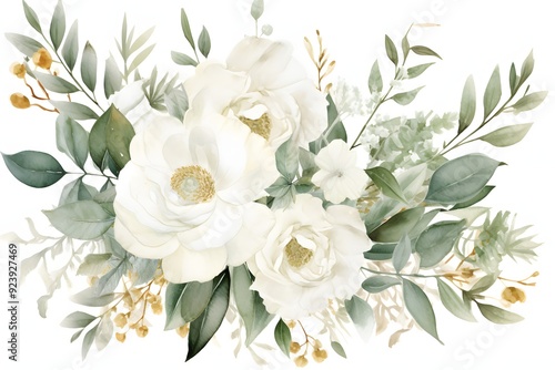 Bouquet of flowers white roses isolated on white background.