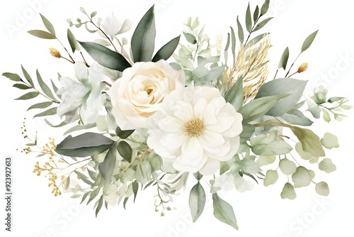 Bouquet of flowers white roses isolated on white background.