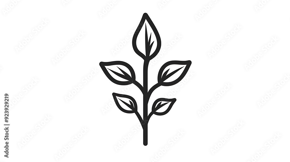Minimalistic Black Line Art Logo of Three-Leaf Plant on White Background in Vector Style Minimalistic Black Line Art Logo of Three-Leaf Plant on White Background in Vector Style