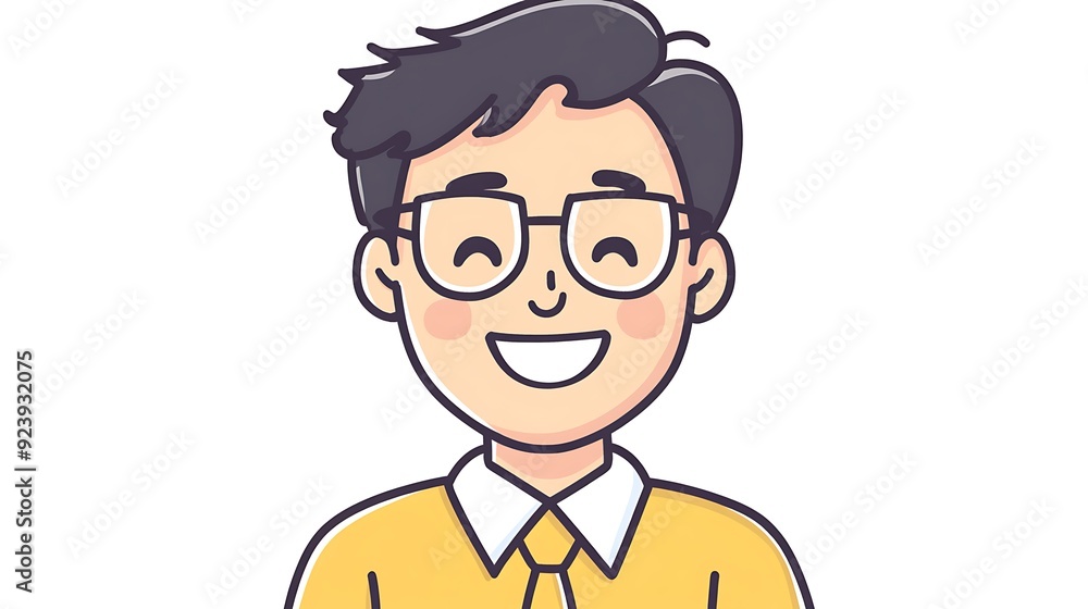 Smiling Minimalist Manager - Cartoon of Happy Manager in Simple Line Art Style on White Background Smiling Minimalist Manager - Cartoon of Happy Manager in Simple Line Art Style on White Background