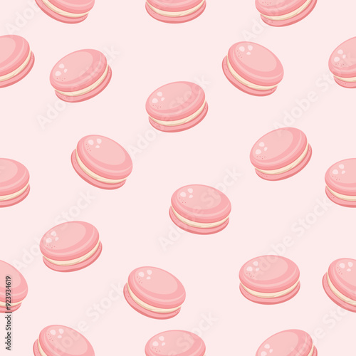 Pink macarons pattern on pnik background,background for wrapping paper,kitchen design,vector illustration.