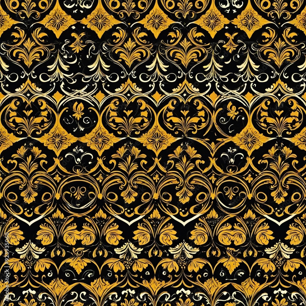 A luxurious wallpaper featuring intricate black and gold designs A luxurious wallpaper featuring intricate black and gold designs
