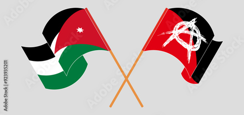 Crossed and waving flags of Jordan and Anarchy