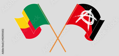 Crossed and waving flags of Benin and Anarchy