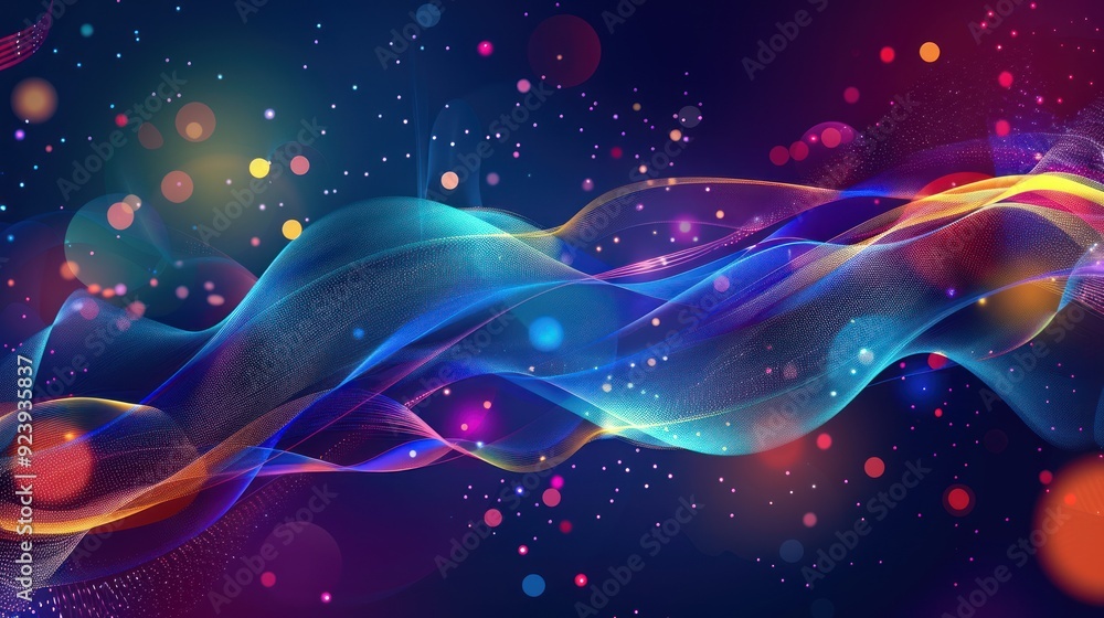 Abstract Colorful Waves with Glowing Particles Abstract Colorful Waves with Glowing Particles