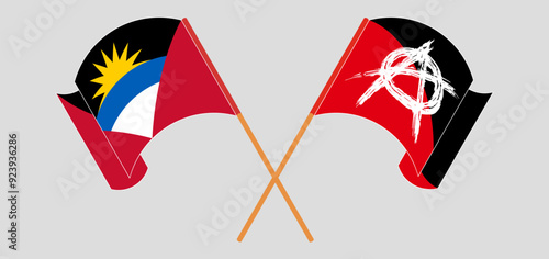 Crossed and waving flags of Antigua and Barbuda and Anarchy