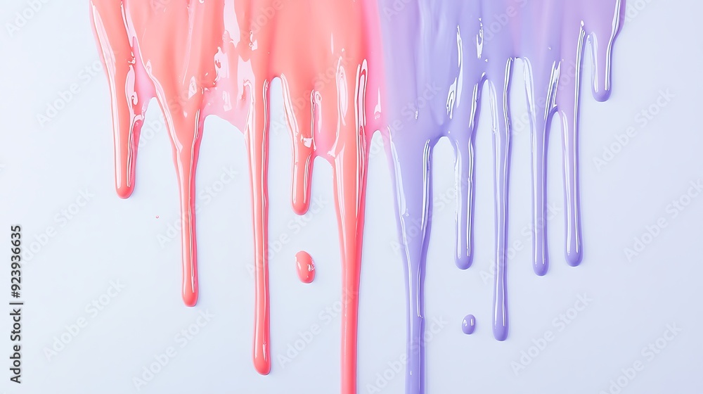 Serene Lavender Paint Drip with Coral and Sky Blue Splashes on White Background Serene Lavender Paint Drip with Coral and Sky Blue Splashes on White Background